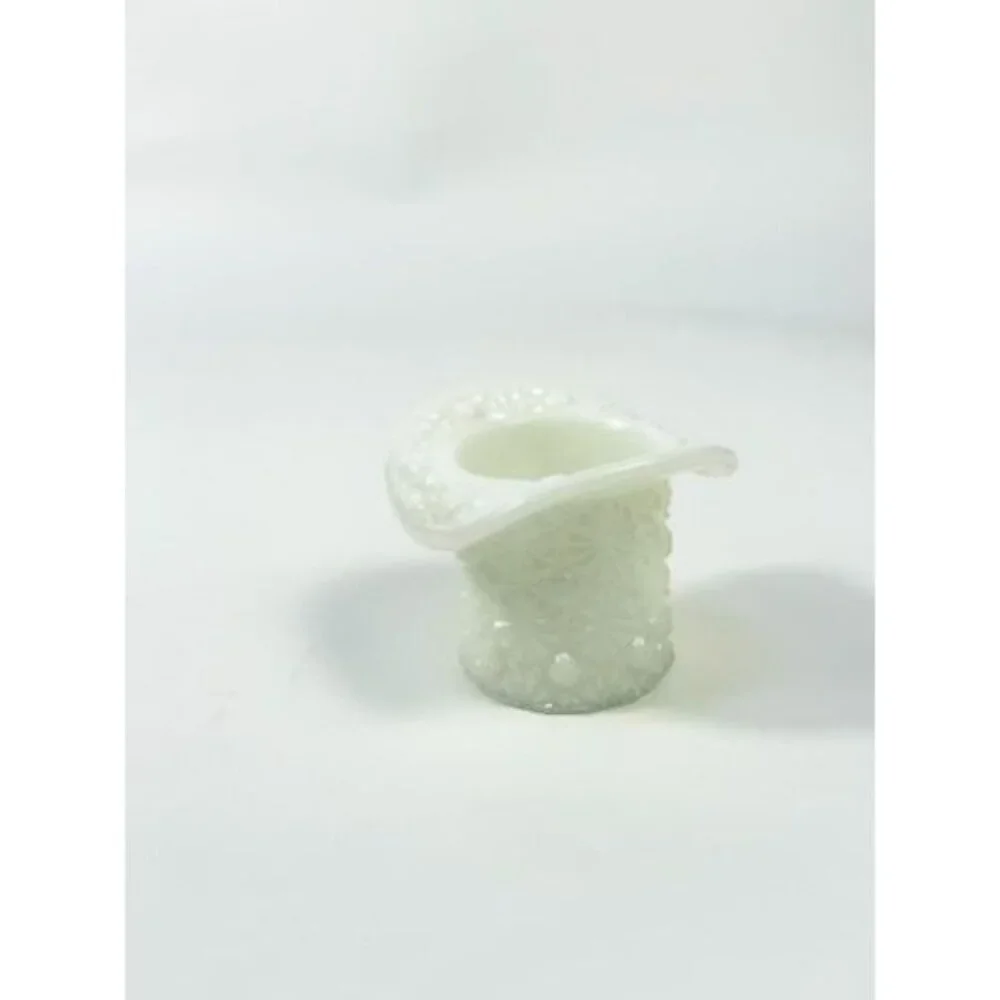 Toothpick Holder Vase Candleholder Fenton Daisy Button Top Hat Opalescent Milk G - Picture 14 of 16